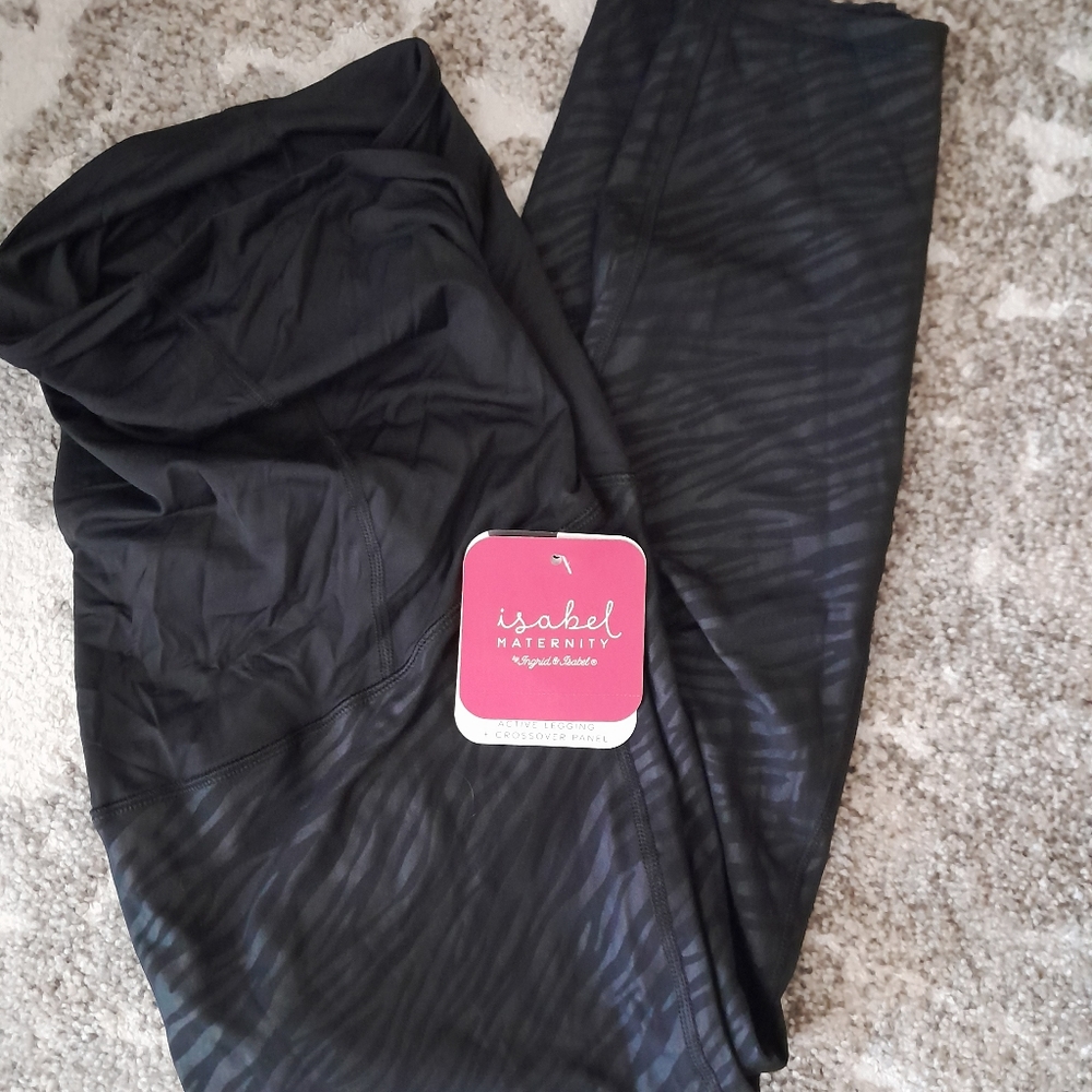 Ingrid and Isabel Women's Maternity Active Legging and Crossover Panel, Black